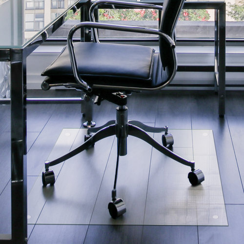 Fab Glass and Mirror Square Tempered Glass Chair Mat For Hardwood Floor